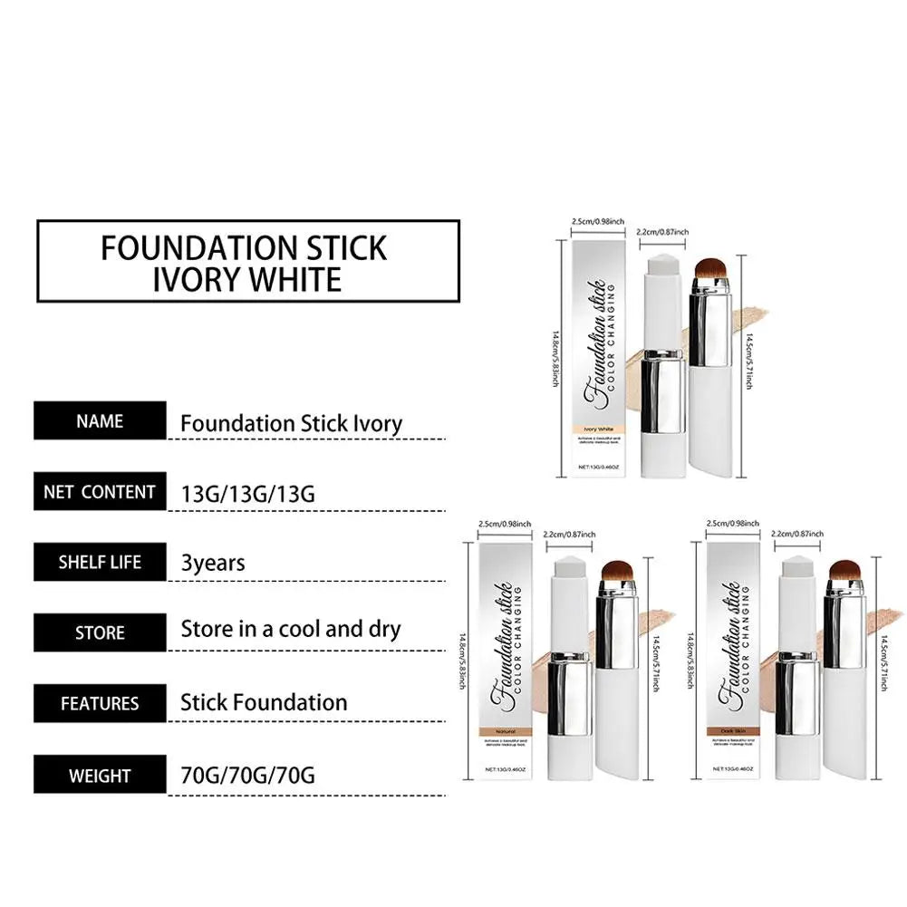 Color-Changing Foundation Stick Lightweight Moisturizing Brightening Concealer Foundation Color Changing for Various Skin Tones