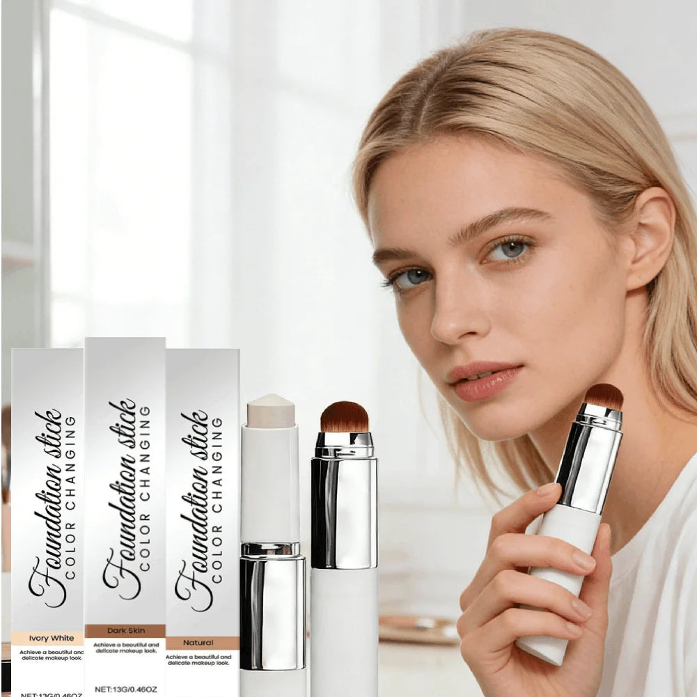 Color-Changing Foundation Stick Lightweight Moisturizing Brightening Concealer Foundation Color Changing for Various Skin Tones