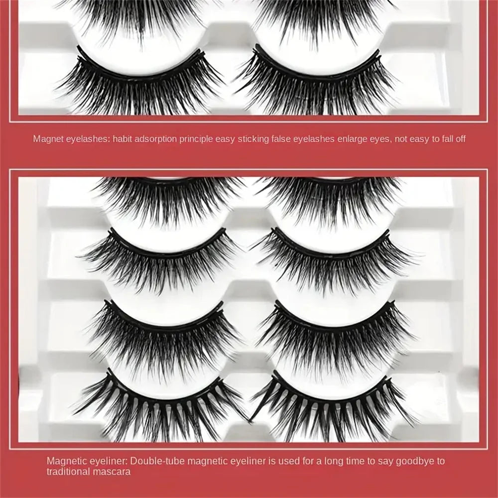 12 pairs of magnetic false eyelash sets, with eyeliner, natural makeup effect, reusable, curling magnetic eyelash sets