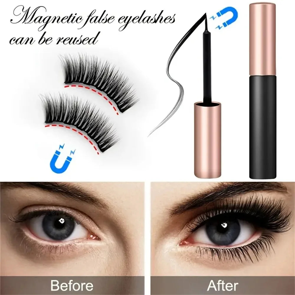 Magnetic Lashes & Magnetic Eyeliner Kit, Lash Extension No Glue Needed，There are two magnetic eyeliner and tweezers