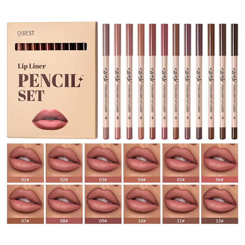 12 piece matte lipliner set, smooth and easy to apply, non smudging and non fading, natural makeup effect