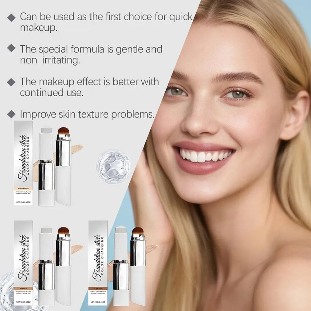 Color-Changing Foundation Stick Lightweight Moisturizing Brightening Concealer Foundation Color Changing for Various Skin Tones